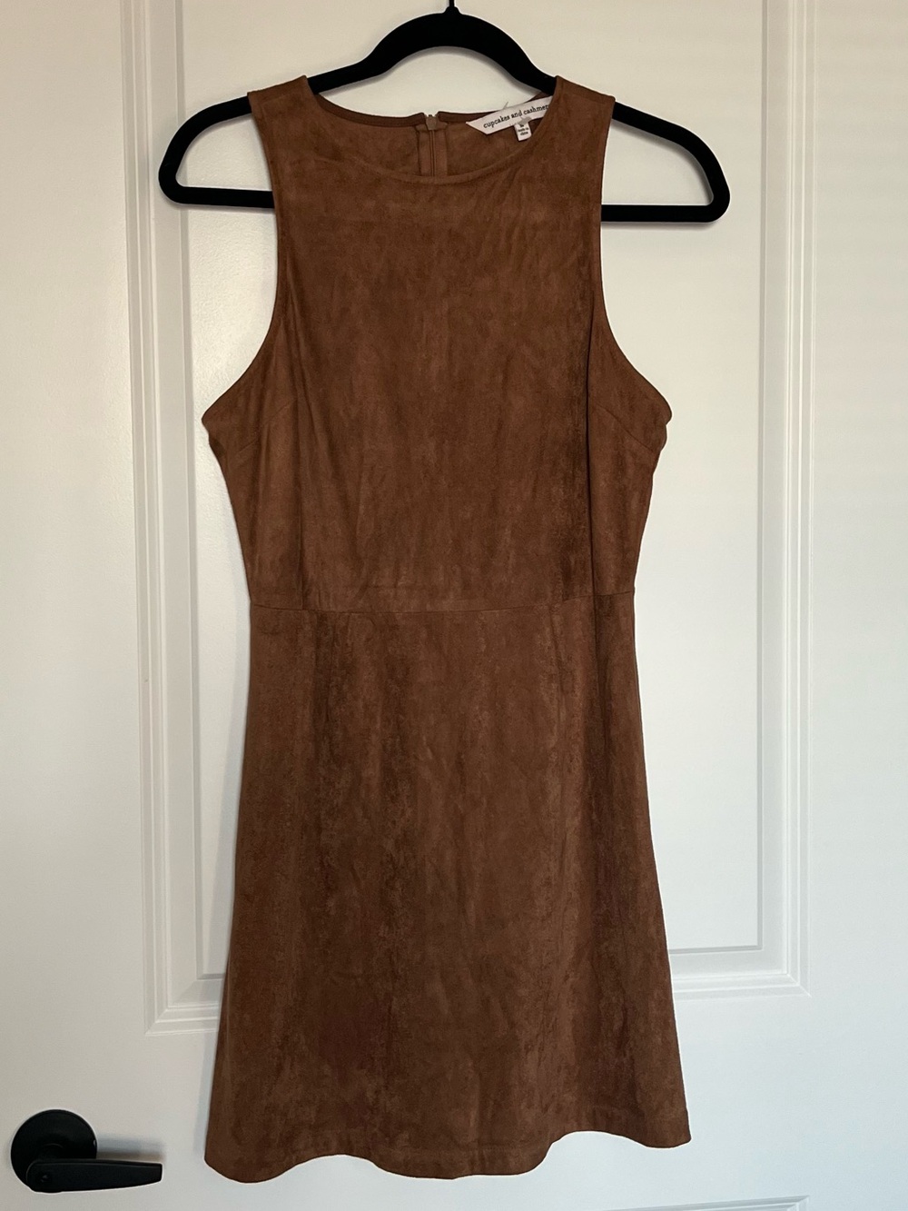 Cupcakes and Cashmere Sleeveless Faux Suede Brown Shift Dress